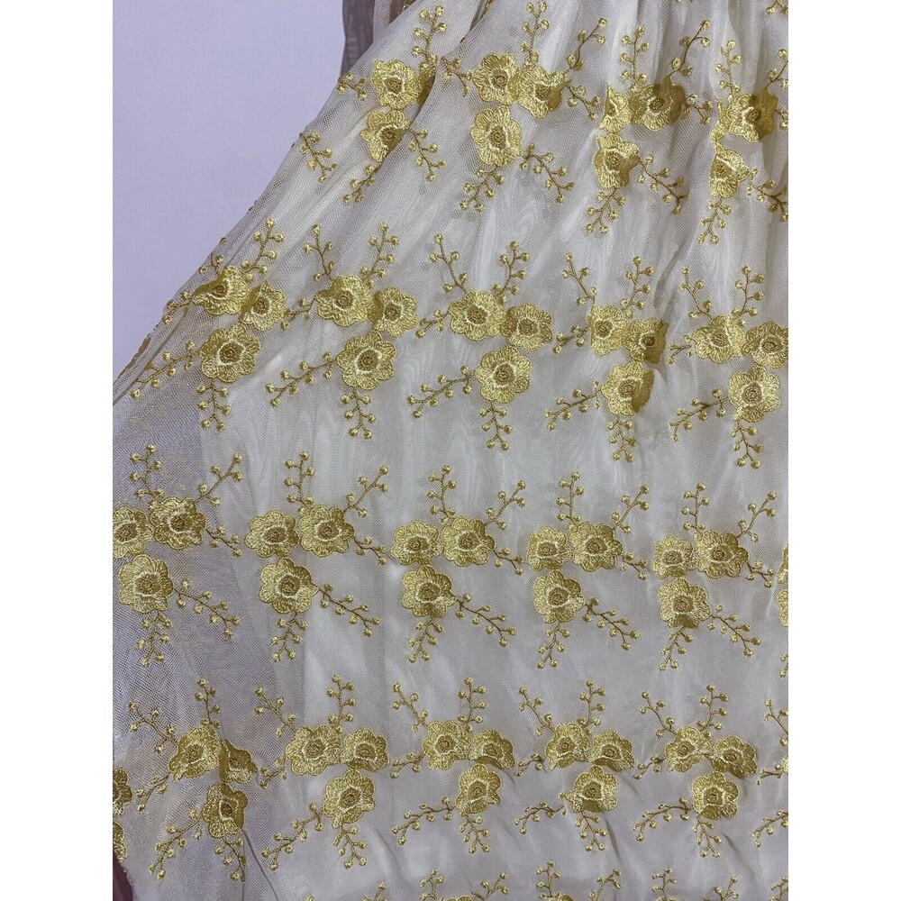 Cottagecore Top 2X Gold Floral Embroidered Peasant Sheer Mesh Skye's The Limit‎ - Picture 8 of 11